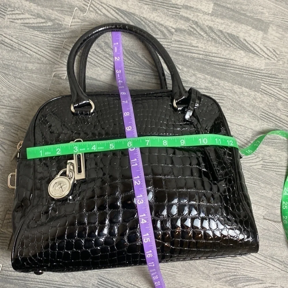 Michael Kors “Knox” Black Crocodile Embossed Leather Satchel